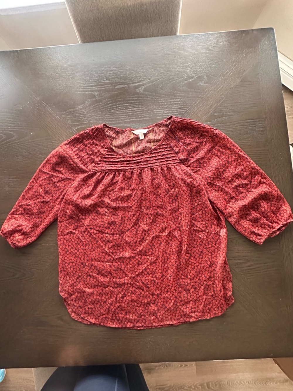 LC Lauren Conrad Burgundy Patterned Pintuck Yoke Blouse